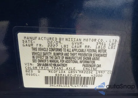 2009 Nissan Sentra 2.0 from USA, damaged, VIN 3N1AB61E19L647831